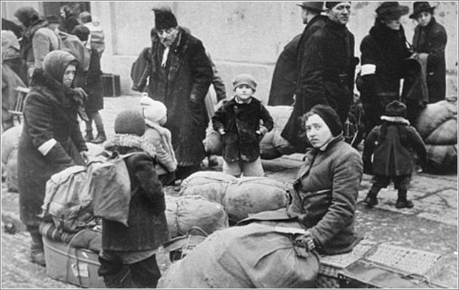 Jews assembled on the street in Krakow